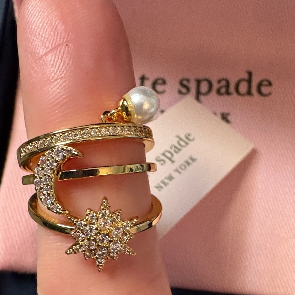 Kate Spade Gold and Pearl Starburst Ring Set- 3 separate rings that stack - Picture 2 of 8